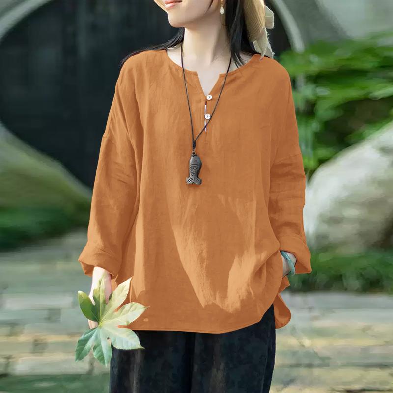 ZANZEA Women Loose V-Neck Casual Long Sleeve Plain Blouse