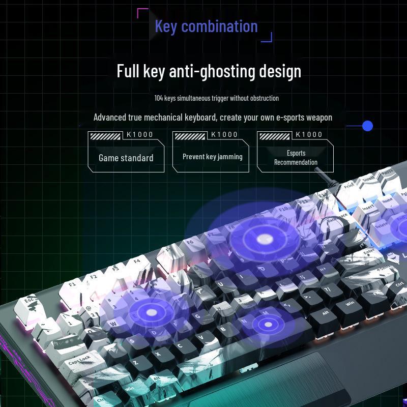 Langtu K1000 Mechanical Gaming Keyboard with Blue Switches - Custom PBT Theme for Girls & Office Use