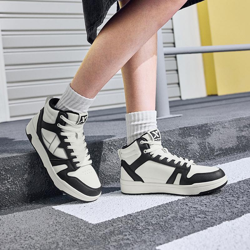 Xtep Maxx Lite Comfortable Trendy Cotton Shoes Warm Non-Slip High-Top Skate Shoes Women sneaker White Black 876318370001-7