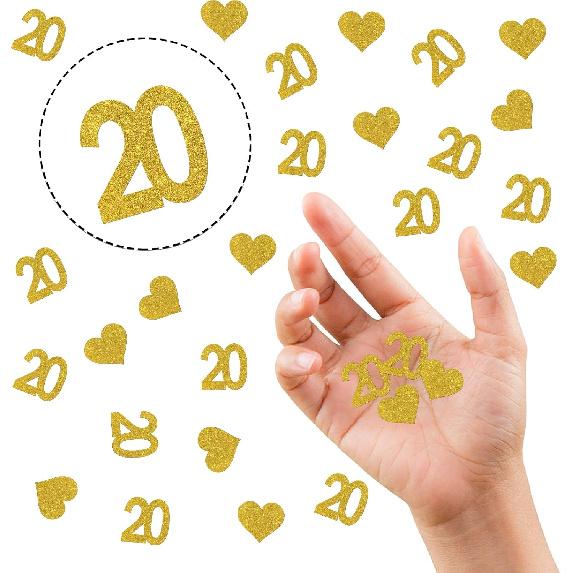 INNORU Number 20 Confetti Gold Glitter, Happy 20th Birthday Table Confetti, Twenty Years Paper Scatter, 20th Anniversary Cheers To 20 Years Party