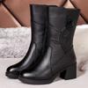 Fashion GKTINOO Women Ladies Female Mother Genuine Leather Mid Calf Boots Shoes Winter Plush Fur Warm Floral Zipper Plus Size 41 42