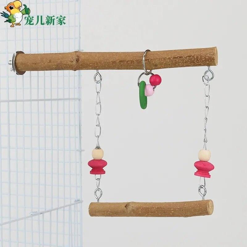 Najlepsze drewniane gałęzie stojące zabawki klatka dla małych średnich papug falistych, naturalny lite drewno specyficzne dla papug huśtawka pierścień do zawieszenia