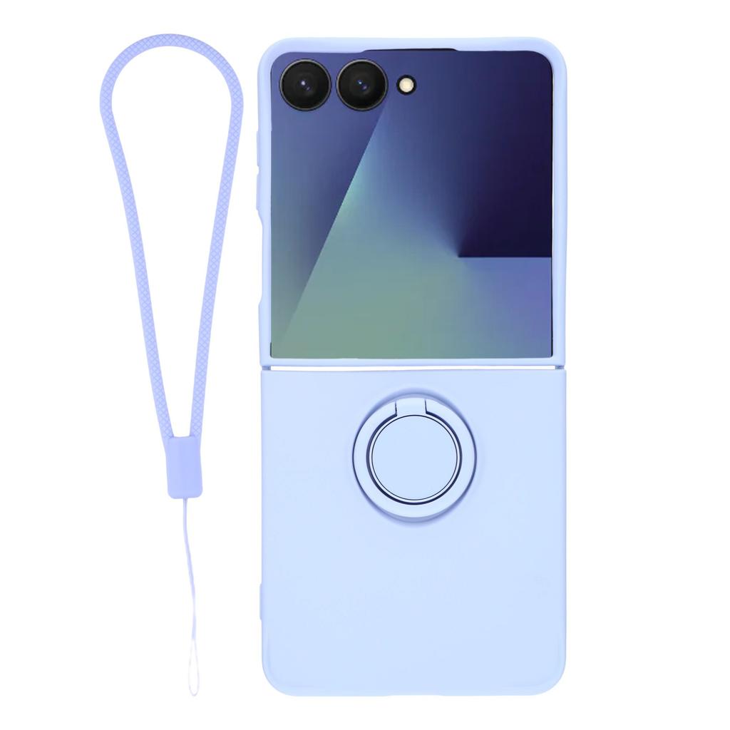 For Samsung Galaxy Z Flip7 5G Silicone Case with Strap Ring Kickstand Phone Cover
