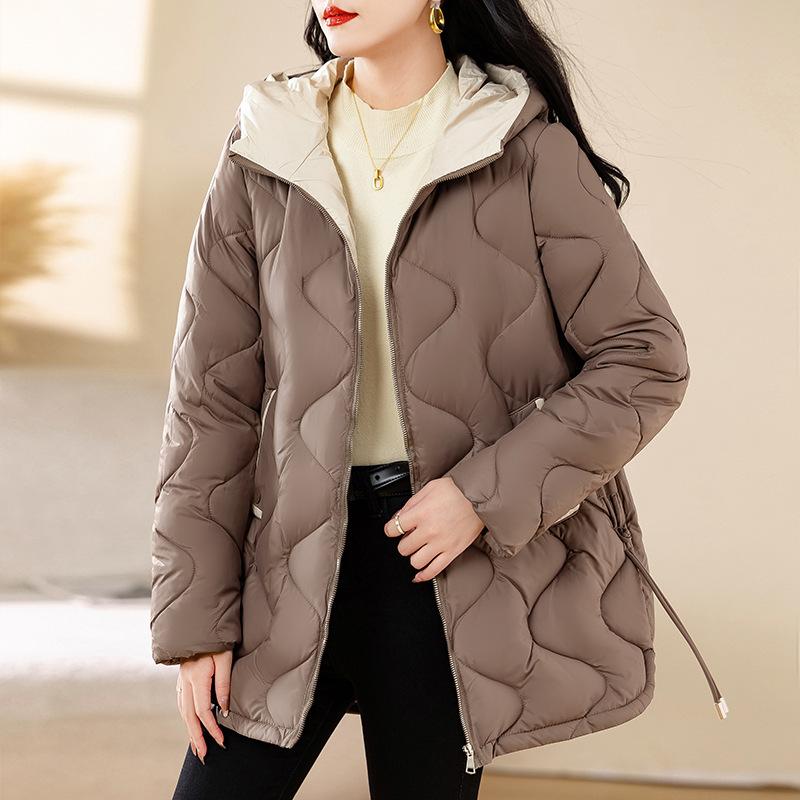 

Medium and long rhombus collarless light down cotton clothes women s winter design sense niche short cotton coat 2XL кавовий