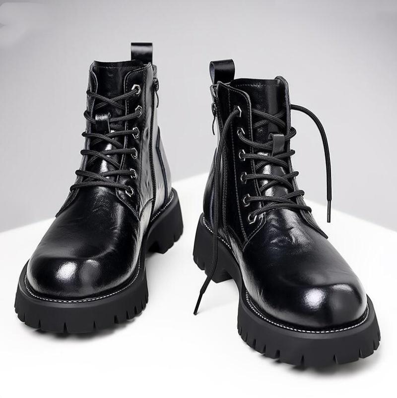 Motorcycle High -top Leather Shoes Men Fashion Outdoor Warm Plush Ankle Boots Male Quality Snow Boot Footwear