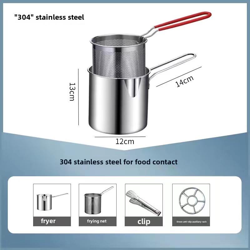 304 Stainless Steel Mini Frying Pan with Filter for Induction Cookers - Fuel-Saving, Multifunctional Household Use