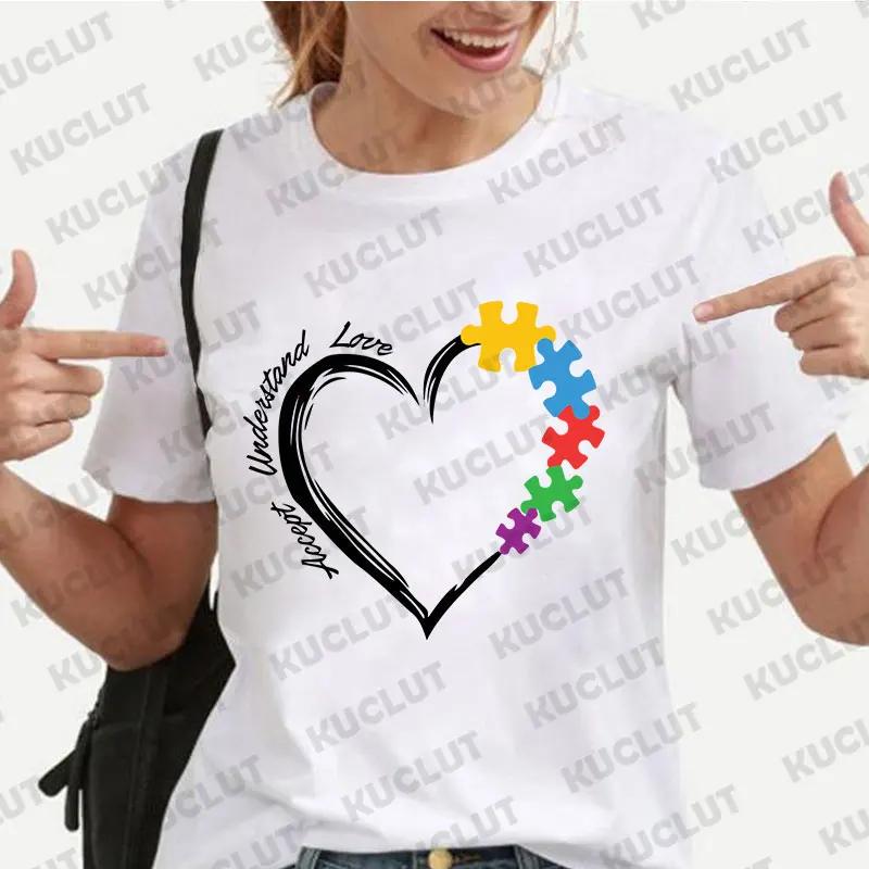 New Tshirts for Women Fashion Autism Print Unisex T Shirt Y2K Streetwear Clothes Autism Awareness T Shirt Autism Female Tee Top
