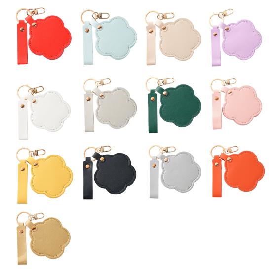 Faux Leather Flower Makeup Mirror Waterproof Portable Vanity Mirror Keychain