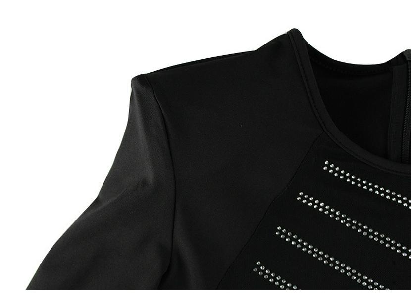 European & American Women's Fashion Hot Drilling Hollow Slim Long-Sleeve Hip-Wrap Dress