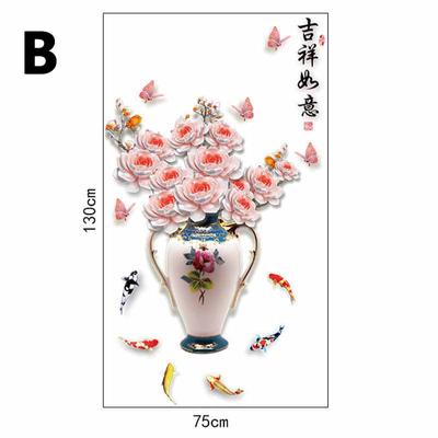 1PC DIY 3D Vase PVC Large Self-adhesive Wall Stickers Home Decor Living Room Flower Home Decorative