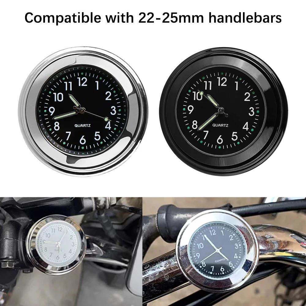 Thermometer Temp Gauge Motorcycle Handlebar Mount Clock Motorcycle Watch Waterproof Universal 22-25mm Luminous Clock