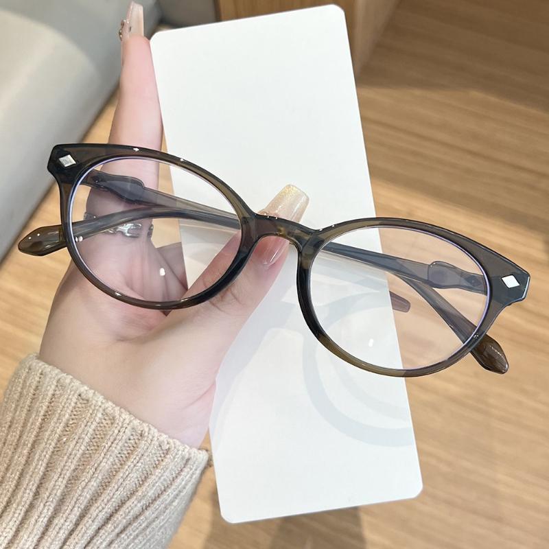 Retro and Minimalist Oval Eyeglass for Men and Women Frame Fashion Trendy Anti Blue Light Glasses Reading Eyewear Transparent Lenses