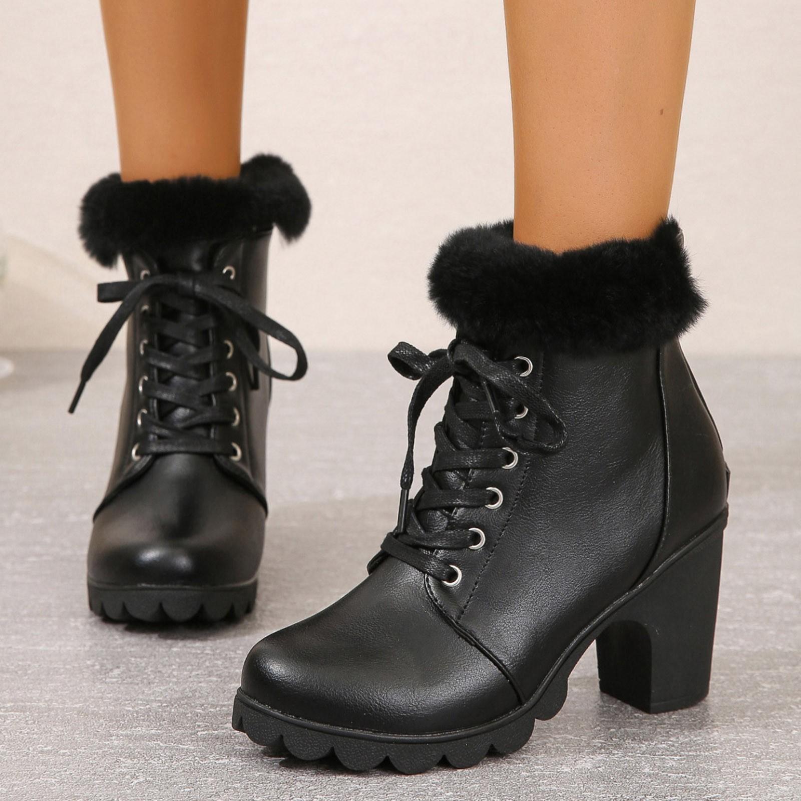 Women s Medium Heeled Thick Heeled Women s Boots Leather Boots Ankle Boots Dark Boots for Women Heel 38 чёрный