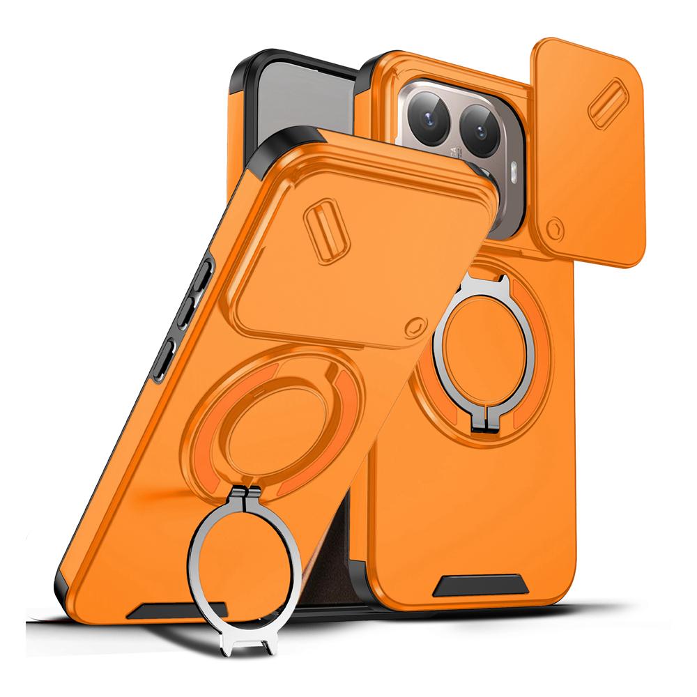 KEYSION 360° Rotating Ring Stand Phone Case for Xiaomi 15T 15T Pro Silicone+PC Slide Camera Protection Magnetic Shockproof Cover