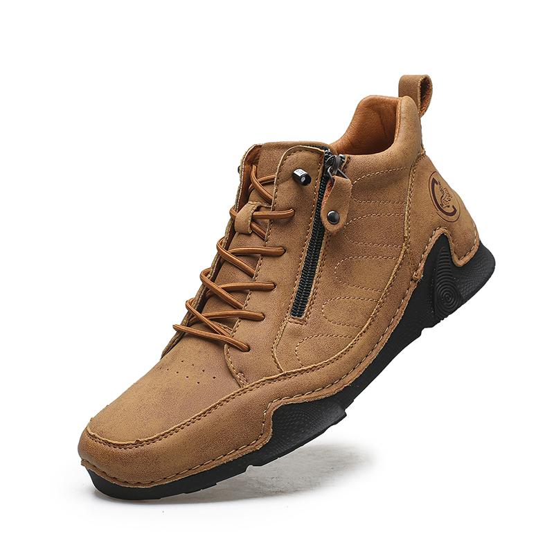 Genuine Leather Mens Ankle Boots Fashion Comfortable Men Casual Shoes Quality Handmade Work Boots Plus Size High Top Short Boots