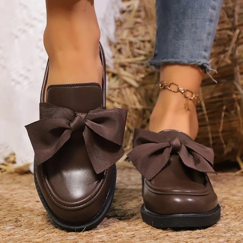 Footwear Finds Damesschoenen 2024 Plus Size Instappers Dames Hoge Hakken Klassiekers Casual Pumps Dames Strik Ronde Neus Lage Vierkante Hak Schoenen Dames