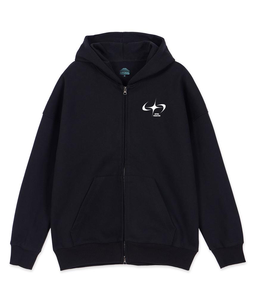 Astral Projection Star Swing Oversized Wide Shoulder Zip-Up Hoodie_Black