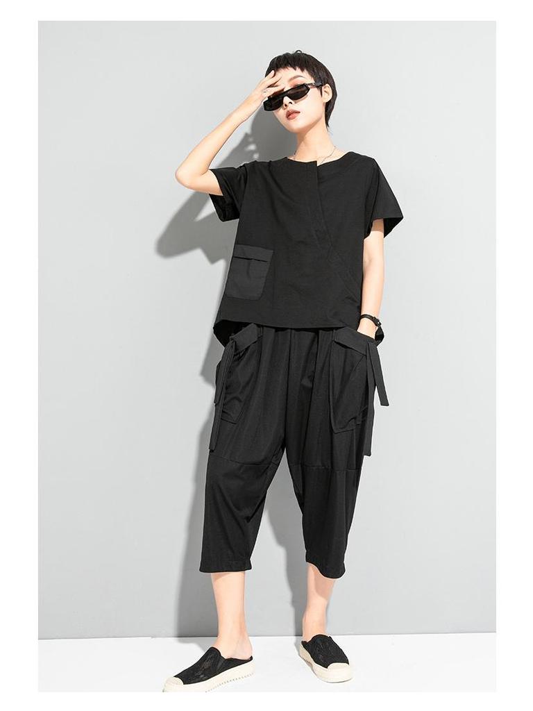 Women's Asymmetrical Swallowtail T-shirt - Dark, Round Neck, Casual & Versatile Trend