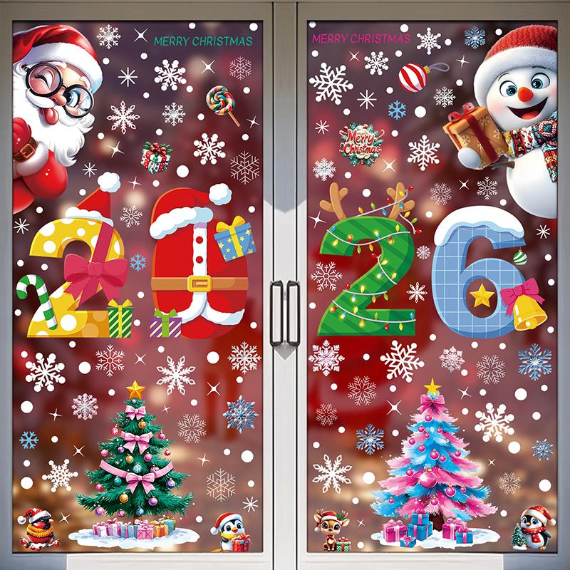 Christmas Stickers Shop Glass Window Decoration Stickers Christmas Party Stickers Gifts For Xmas Snowman Santa Claus Window Deco