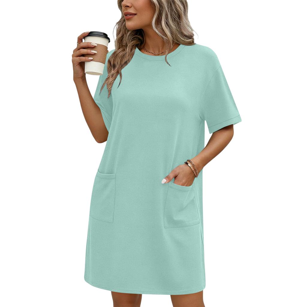 Women's Fashionable Loose-Fit Short-Sleeve Pocketed Loungewear Casual Dress