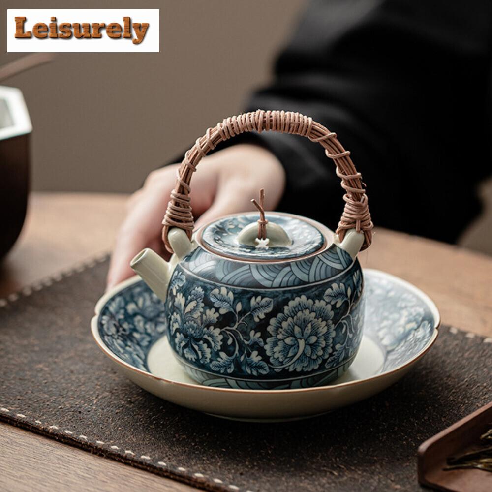210ML Chinese Ru Kiln Vine Woven Beam Teapot Retro Blooming Flower Pot Handmade Tea Soaking Kettle Teaware Accessories Gift
