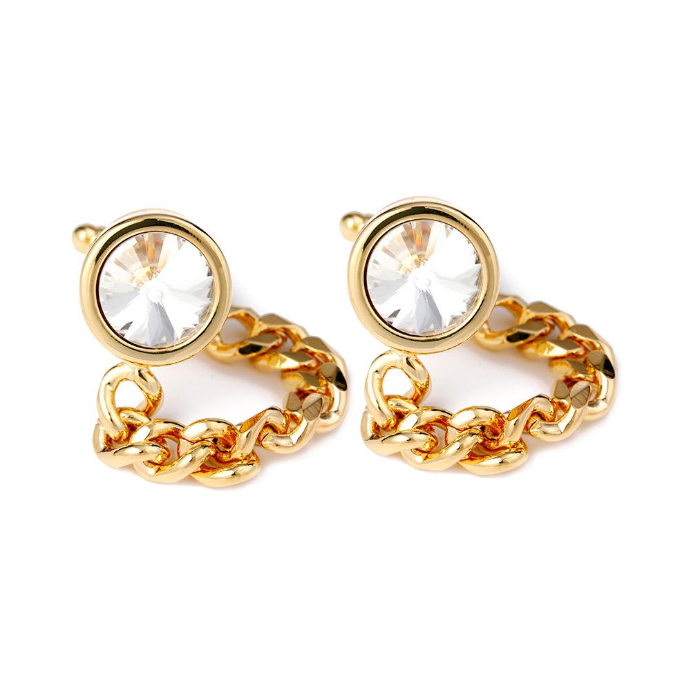 Men's Luxury Crystal Inlaid Gold and Silver Chain Cufflinks