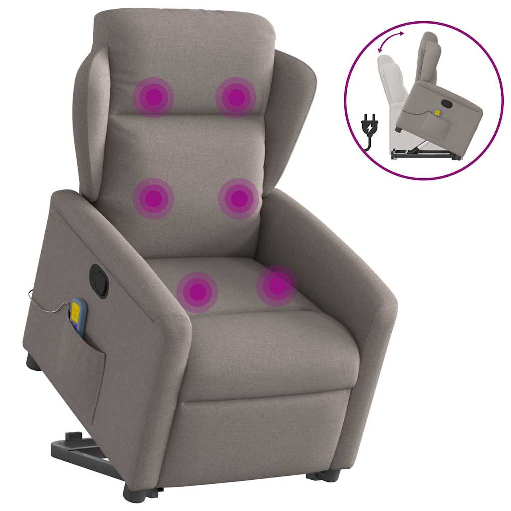 Massage Recliner with Rising Function Taupe Fabric