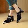 Fashion NEW Spring/Autumn Women Pumps Sheep Suede Leather Shoes for Women Pointed Toe Chunky Heel Shoes Belt Buckle High Heel Shoes