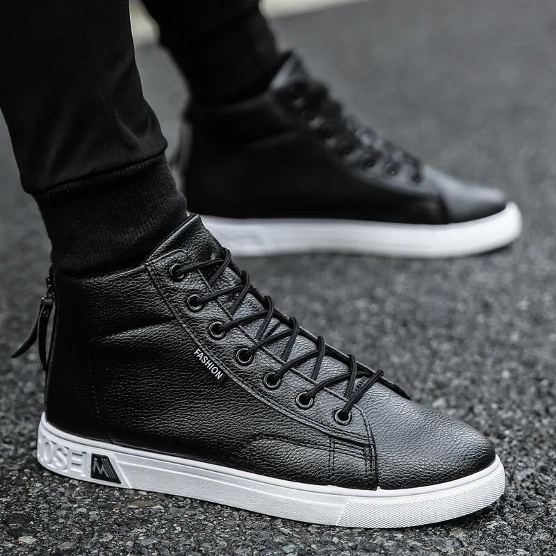 Fashion Leather Shoes Boots Men's Lace-up Height Increasing Ankle Boots Plus Size  Winter Boots