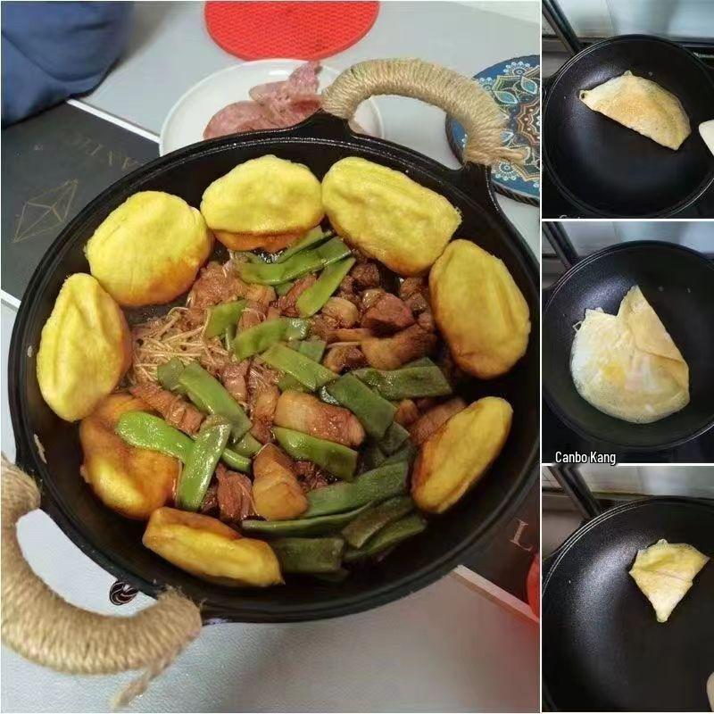 Cast Iron Yuanbao Pot: Non-stick Dual Ear Frying Pan, Stew Pot & Small Steel Cannon for Gas & Induction Cookers.