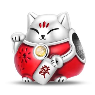 Stering Copper Lucky Cat Charms Bead New Year'S Pendant Charm Compatible With 3Mm Original Bracelet Jewelry Diy Women's Jewelry