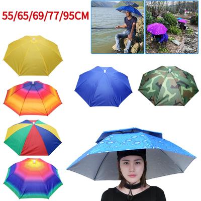 Portable Rain Umbrella Hat Foldable Outdoor Fishing Sunshade Waterproof Camping Headwear Beach Head Hats Fishing Hat 55-95CM