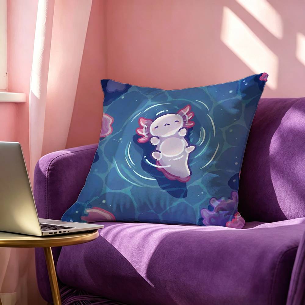 Cute Axolotl Square Double-Sided printed Pillow Case Bedroom Bedside Pillow Sofa Cushion Cover