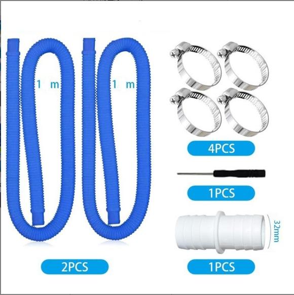 32mm Pool Hose Set With Metal Clips Easy Installation Flexible Leak-Proof Polyethylene For Above Ground Pool Pumps