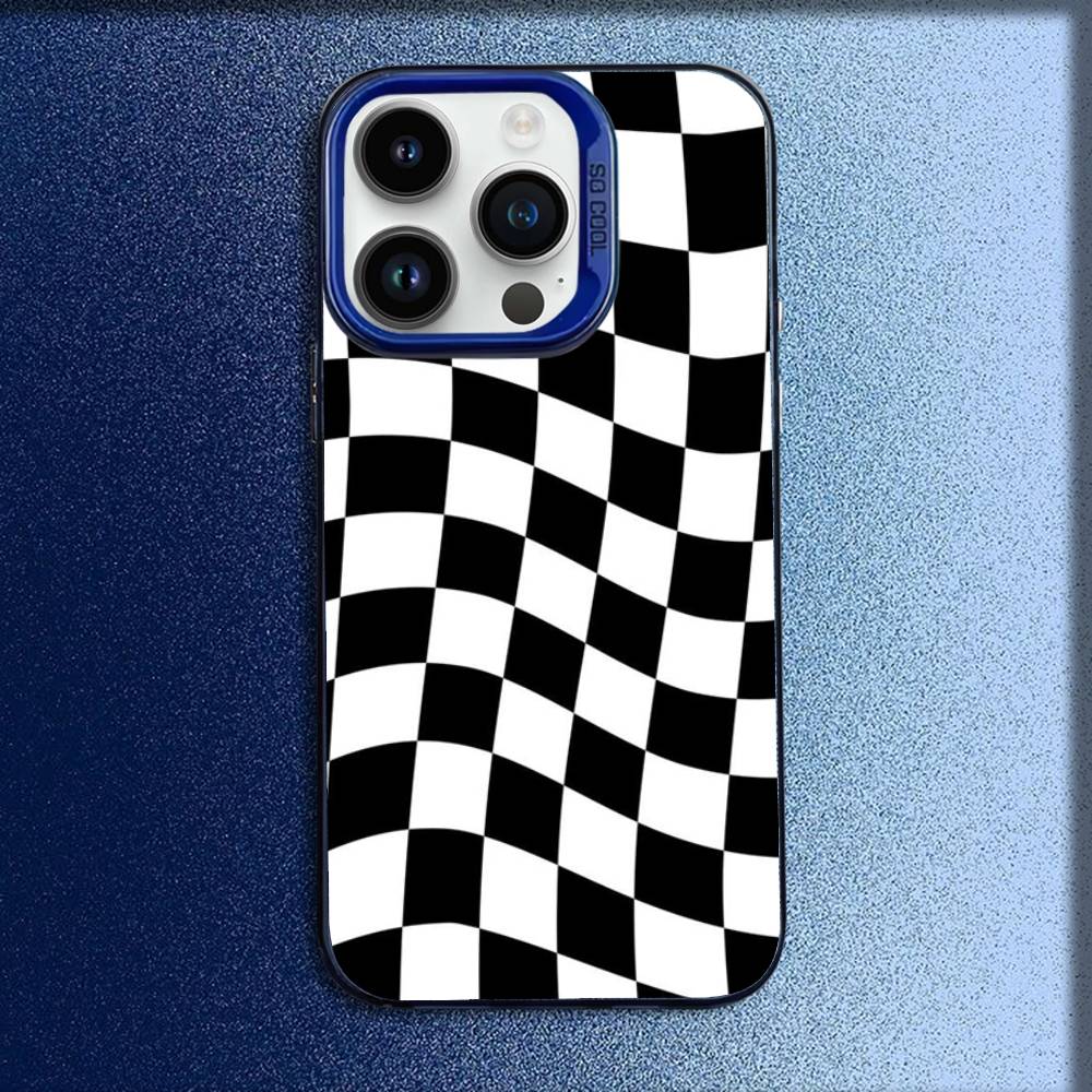 Checkerboard Checkered Chess Board Phone Case For iPhone 16,15,14,13,12,11,Mini,Pro,E,MAX Blue Candy Matte Shockproof Cover iPhone16e