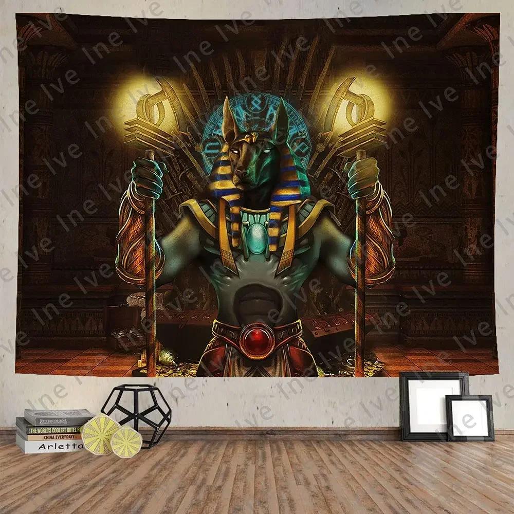 Altes Ägyptisches Heiliges Wandbild Hieroglyphen Schnitzereien Mythologie Anubis Zepter Kunst Wandteppich Wandbehang Schlafzimmer Dekoration