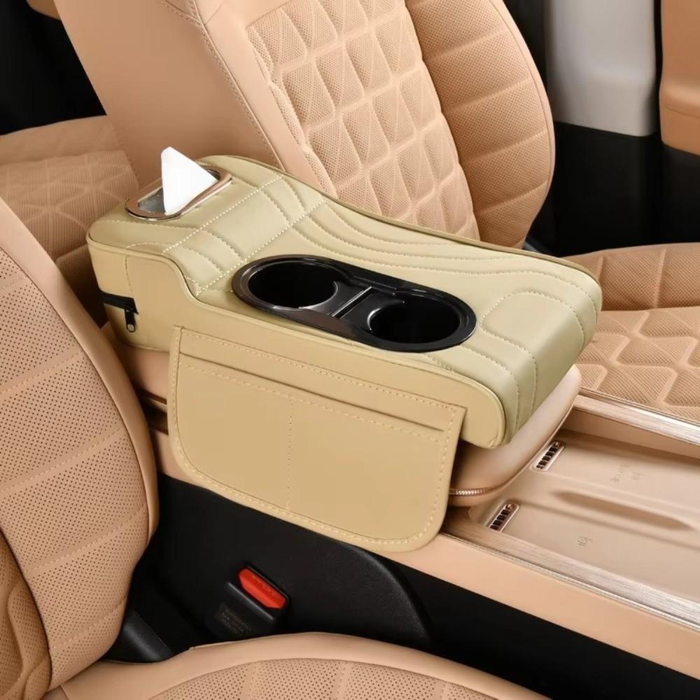 Durable Four-In-One Car Center Armrest Box Multi-Function PU Leather Vehicle Tissue Box Auto Accessories Cup Holder Storage Box