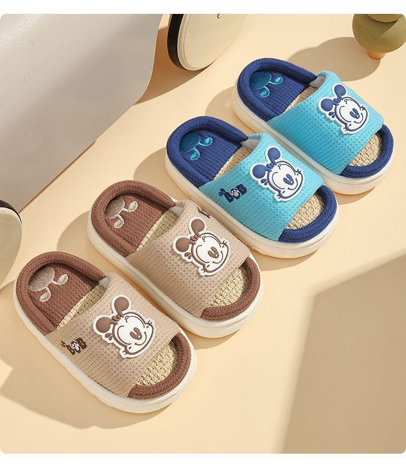 Babu Dou Kids' Cotton Linen Slippers - All-Season Indoor Footwear for Boys & Girls