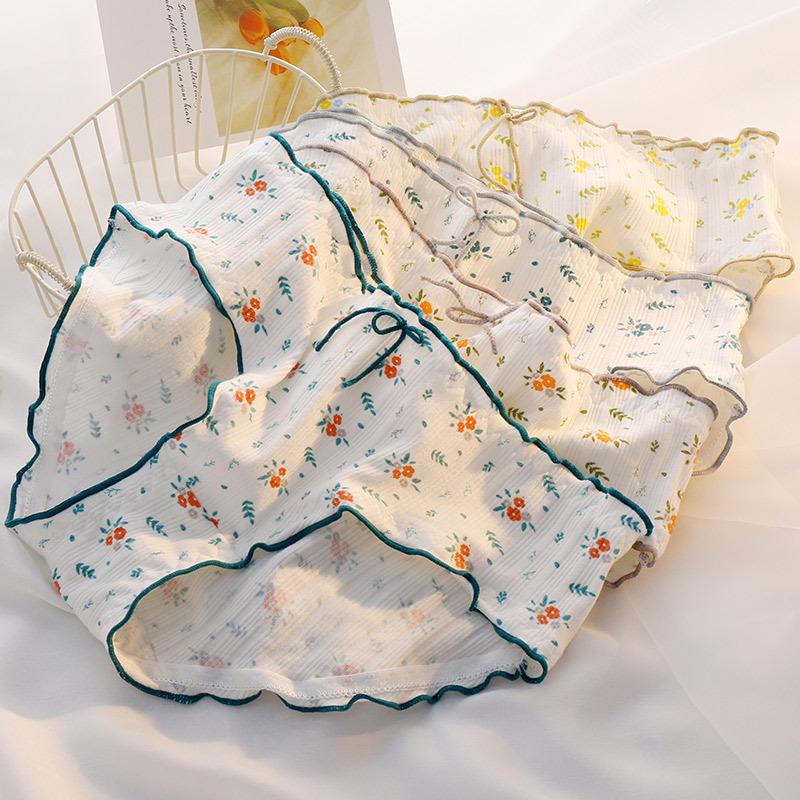 Baumwollslips Damenunterwäsche Slip Mode Floral Komfort Slips Mittelhoch Nahtlose Unterhosen Damen Lingerie