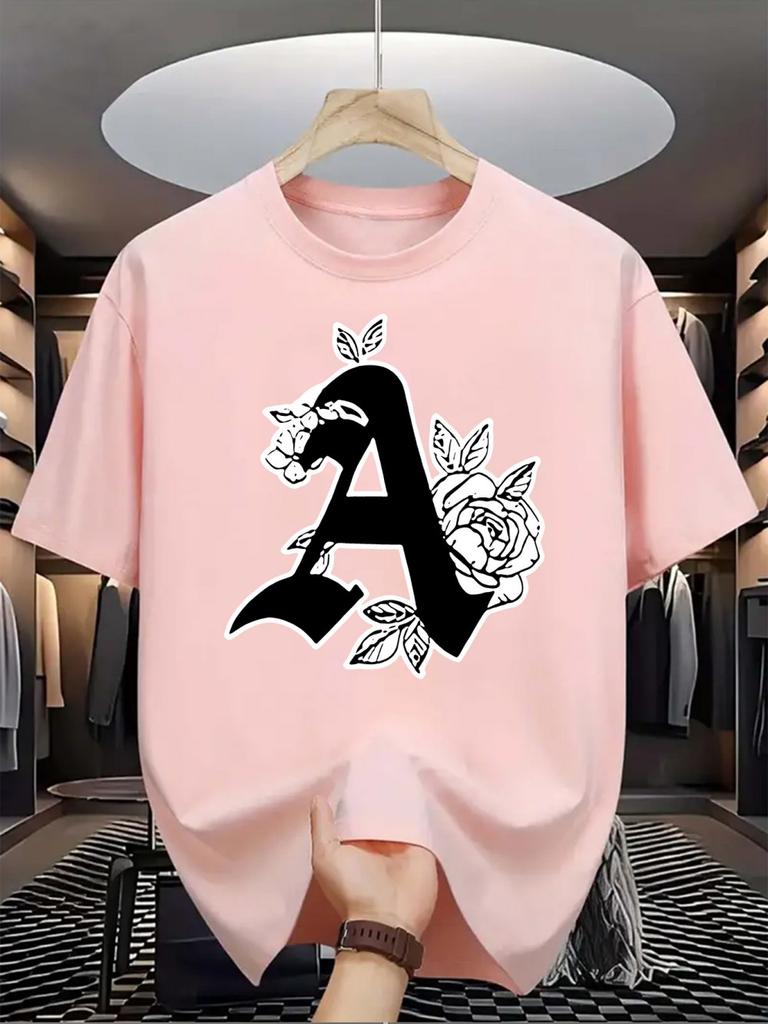 New Trendy Mens Personalized Letter Printed Breathable and Comfortable Round Neck Tshirt Summer Outdoor Casual High Street Top
