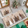 Christmas Linen Texture Wooden Xmas Tree Snowflake Kitchen Rug Set Non Slip Washable Floor Mat Indoor Holiday Decor