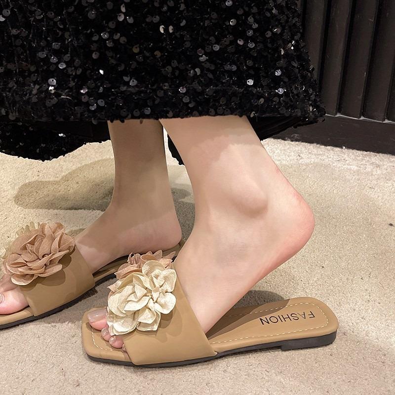 Flower Slippers Women's Summer New Outer Wear Flat-bottomed Beach Vacation Seaside with Skirt Sandals