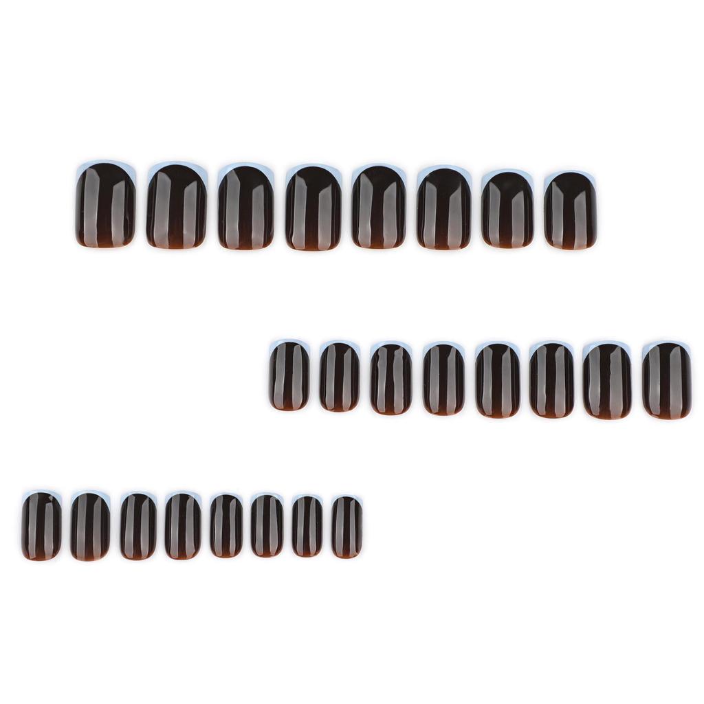 French Gray-Blue Press-On Nails: Autumn/Winter Brown Tone, Medium-Short Square Shape