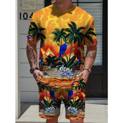 Urban Street Fashion Trend Men's Round Neck Short Sleeved Shorts Set, Outdoor Simple Casual and Comfortable