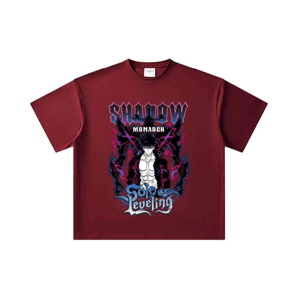 

260 GSM Double Yarn 32 Count 100% Cotton Solo Leveling V3 Shadow Monarch Print Unisex Heavy Cotton T Shirt 2XL вина червоного кольору