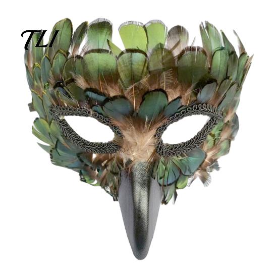 Fiesta de Disfraces Cojín Facial Máscara de Pájaro, Misteriosas Plumas Pico de Águila Animal Mitad Accesorios Venecianos Máscara para Halloween, Mardi Gras, Cosplay