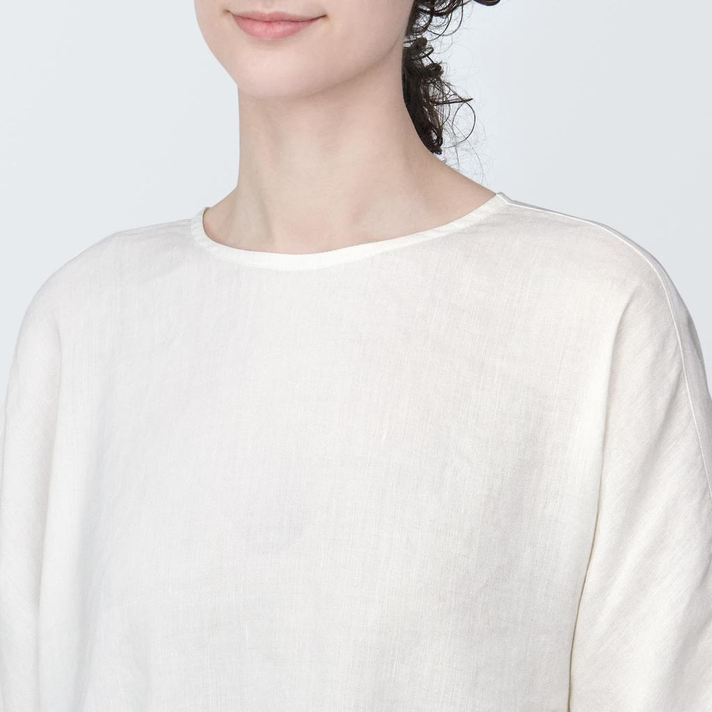 MUJI Hemp Rayon Short Sleeve Size S Women's Blouse, Off-White, (BC2IUA4S)