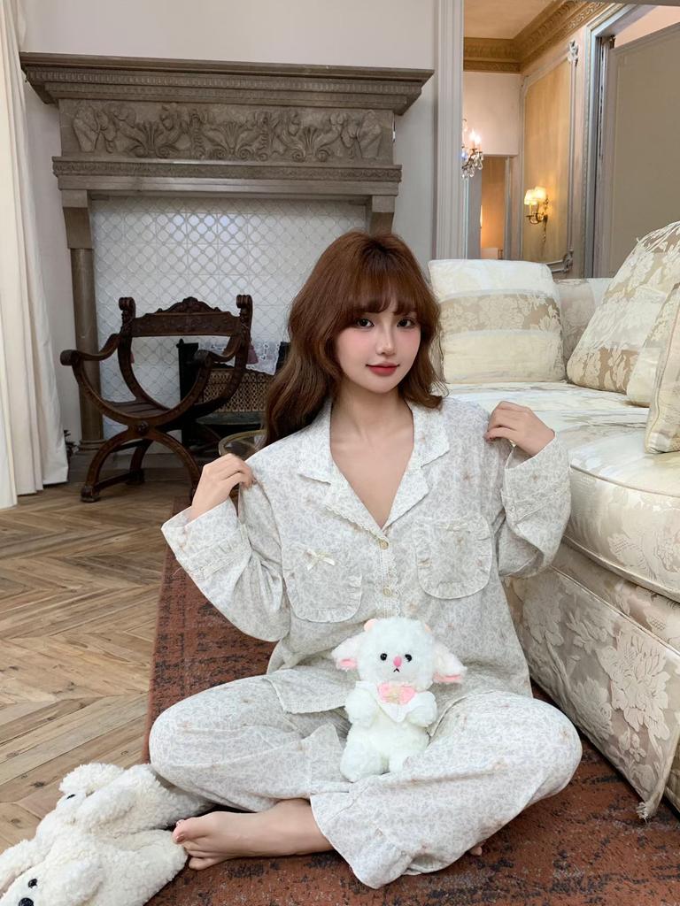 New Cotton Double-layer Yarn Pajamas Women's Spring and Autumn Large-size Cartoon Printing Loose Fashion Long-sleeved Loungewear Set