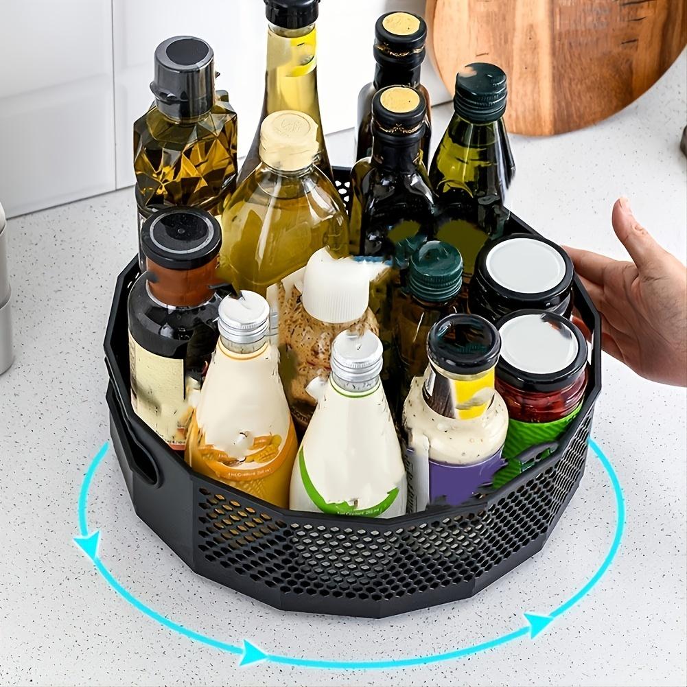 

360 Degrees Rotating Plastic Storage Rack Bathroom Toiletries Storage Rack Kitchen Edibles Oil Seasoning Bottle Storage Tray S