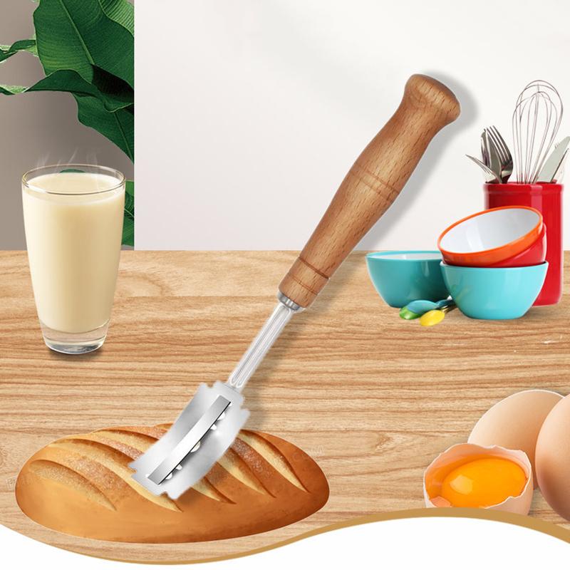 Stainless Steel Bread Lame with Wood Handle Curved Blade Dough Scoring Tool for Baguette Pastry Baking Professional Baker Equipment Kitchen Utensil
